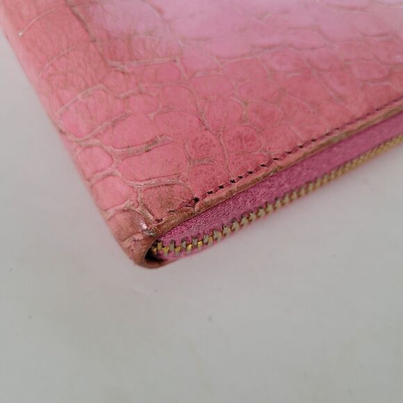 MIU MIU Croc Embossed Pink Leather Zip Around Wallet Clutch Continental Large - Picture 10 of 11
